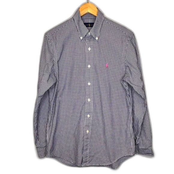 Ralph‎ Lauren Mens Blue Gingham Pink Pony Button Down Shirt Long Sleeve Preppy - Picture 1 of 9